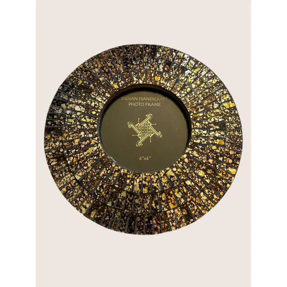 🖼️ MOSAIC INDIAN HANDICRAFT 4X4 ROUND PHOTO FRAME NWT MIRROR REFLECTIVE EFFECT